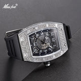Hip Hop Mens Watches Luxury Full Diamond Silver Quartz Watch Sport Silicone Iced Out Waterproof Mille