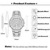 Double Dial Classic Square Ice Out Large Men Wristwatch