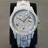 Luxury Full Diamond Silver Quartz Wristwatch Hip Hop Iced Out Waterproof Watch