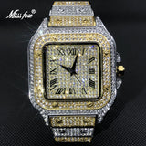 White Gold Men Watches Top Brand Luxury Full Diamond Square Quartz Male Watch Hip Hop Ice Out Waterproof