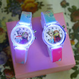 Disney Flash Light Girls Elsa Watches Kids with Bracelet Silicone Strap Princess Children Watches Student Clock reloj infantil
