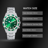 Classic AAA Iced Diamond Watch With Green Baguette Bezel Luminous