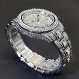 Luxury Full Diamond Silver Quartz Wristwatch Hip Hop Iced Out Waterproof Watch