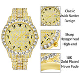 Iceout Gypsophila-Style Arabic Numbers Dial Quartz Watch Bezel with Big Diamond Wristwatch