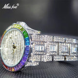 Luxury Men Watch Bezel with Colorful Diamond Waterproof Ice Out Watch