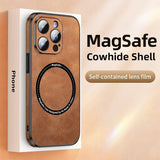Luxury Magsafe Lens Protection PU Leather Phone Case For iPhone 14 13 12 11 Pro Max Magnetic Wireless Charging Cover Funda - Kevous
