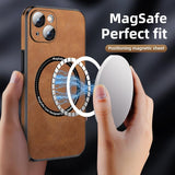 Luxury Magsafe Lens Protection PU Leather Phone Case For iPhone 14 13 12 11 Pro Max Magnetic Wireless Charging Cover Funda - Kevous
