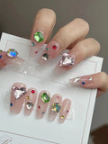 Colored Large Crystal Nude Press on Nails