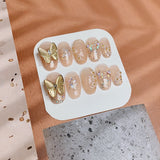 Gold Butterfly Pink Medium Round Press on Nails