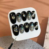 Galaxy Black Glue on Fake Nails Set