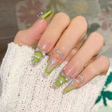 Rhinestone Green Ballerina Press on Nails