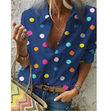 Turn Down Collar Polka Dot Blouse - Kevous