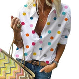 Turn Down Collar Polka Dot Blouse - Kevous