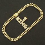 Hip Hop Iced Out Cuban Chains Bling Diamond Letter KING Pendant Mens Necklaces Miami Gold Chain Charm Mens Jewelry Choker Gifts