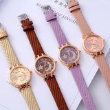 Cute Leather  Star Moon Rhinestone Ladies Wristwatch