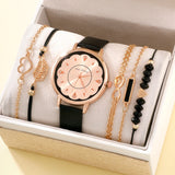 Elegant Exquisite Dial Design Quartz Watch With Women's Leather Alloy Bracelet (NO BOX)