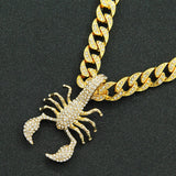 Hip Hop Iced Out Cuban Chains Bling Diamond Rhinestone Animal Scorpion Pendant Necklaces Gold Jewelry for Male Boy Choker Collar