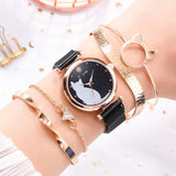 5pcs Quartz Wristwatch Mesh Bracelet Cat Dial