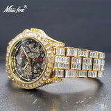 Mechanical Gold Luxury Ice Baguette Wristwatch Skeleton Movement Waterproof Tourbillon Watch