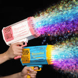 Bubble Gun 69 Holes Automatic Rainbow Rocket Boom for Kid Light Up Music Bubble Machine Party Supplies for Birthday Gift
