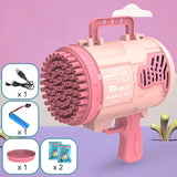 Bubble Gun Rocket 70 Holes Soap Bubbles Machine Gun Shape Automatic Blower With Light Toys For Kids Pomperos Children's Day Gift