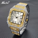 高級スクエア腕時計男性ファッション光沢のあるヒップホップダイヤモンド腕時計スタイリッシュなアイスアウト防水超薄型腕時計