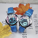 Cartoon Disney Stitch Children Watches Girls Leather Strap Women Watch Kids Waterproof Clock reloj infantil