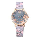 Girl Luxury New Fashion Embossed Flowers Small Fresh Printed Dial Watch