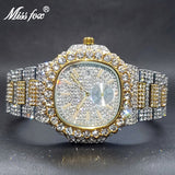 Luxury Classic Design Full Diamond Square Hand Clock Waterproof Hip Hop Quartz Watch