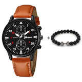 Luxury Bracelet Set Fashion Business Brown Leather Quartz Wrist Watches for Men Gift Set