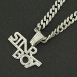 Hip Hop Iced Out Cuban Chains Bling Diamond Rhinestone Letter SINR BOY Pendant Mens Necklace Gold Club Jewelry for Women Choker