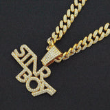 Hip Hop Iced Out Cuban Chains Bling Diamond Rhinestone Letter SINR BOY Pendant Mens Necklace Gold Club Jewelry for Women Choker