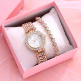 2pcs Set Luxury Rose Gold Ladies Quartz Diamond Wristwatch