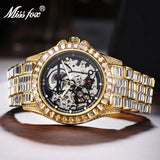 Mechanical Gold Luxury Ice Baguette Wristwatch Skeleton Movement Waterproof Tourbillon Watch