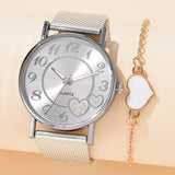 2PCS Set Simple Luxury Ladies Quartz Wristwatch