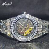 Luxury Skeleton Watch with Baguette Bezel Bracelet Mechanical Diamond Ice Out New Automatic Watch