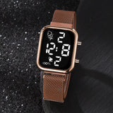 Fashion Watch For Women New LED Rose Gold Mesh Magnet Wristwatch