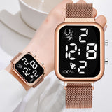 Fashion Watch For Women New LED Rose Gold Mesh Magnet Wristwatch