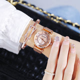 Fashion Rhinestone Marble Dial Magnetic Clasp Ladies Wristwatch