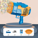 132 Holes Bubble Gun Rocket Soap Bubbles Machine Gun Shape Automatic Bazooka Bubble Blower with Light Toys for Kid Birthday Gift