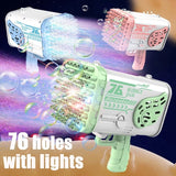 Bubble Gun Rocket 69 Holes Soap Bubbles Machine Gun Shape Automatic Blower With Light Toys For Kids Pomperos Children‘s Day Gift