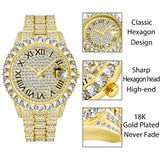 36mm Luxury Full Ice Out 18K Gold Plate Quartz Wristwatch Hip Hop Bling