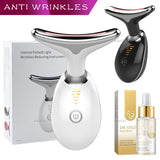 Neck Facial Beauty Machine Skin Tighten Double Chin Anti Reduce Wrinkles Removal Lifting Ions EMS Forhead Massage Tool 24K Serum