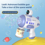 バブルマシンロケット全自動 12 穴形状宇宙飛行士送風機光バブルガン男の子女の子のおもちゃ子供の日のギフト