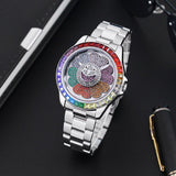 Novelty Watch For Men Funny Rotating Sunflower Dial Stainless Steel Quartz Wristwatch Trendy Diamond Bezel Waterproof