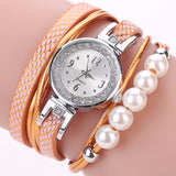 Bracelet Pearls Watch Luxury Fashion Ladies Leather Quartz Watch