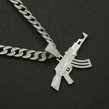 Hip Hop Iced Out Cuban Chains Bling Bling Diamond Rock Gun Pendant Mens Necklaces Miami Gold Chain Charm Jewelry for Men Choker