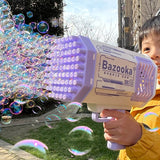 Bubble Gun Rocket 70 Holes Soap Bubbles Machine Gun Shape Automatic Blower With Light Toys For Kids Pomperos Children's Day Gift