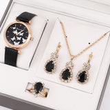Luxury Fine Ladies WristWatch Present Set Necklace Female's Ring Earring Gift