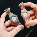2 PCS Gold Luxury Rhinestone Quartz Bracelet Watch
